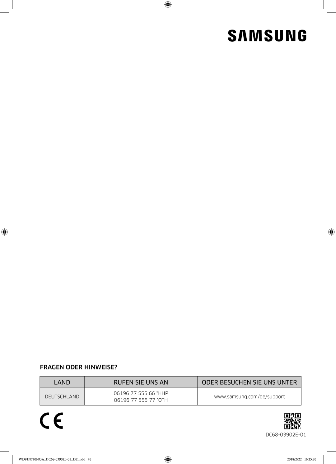 Samsung WD8XN740NOA/EG, WD91N740NOA/EG manual Deutschland 