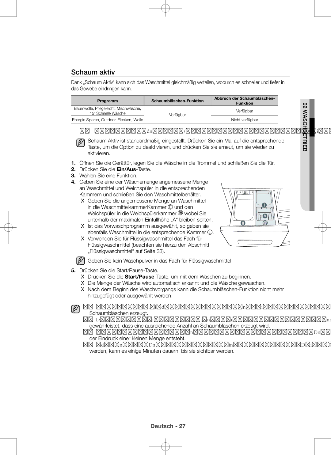 Samsung WD806P4SAWQ/EG, WD906P4SAWQ/EG manual Schaum aktiv, Geben Sie die angemessene Menge an Waschmittel 