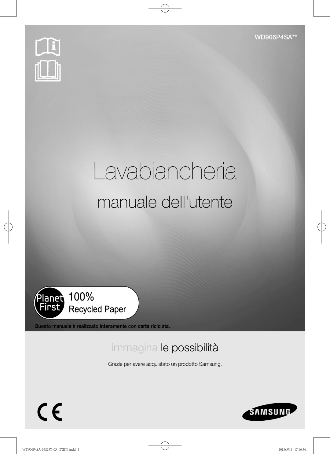 Samsung WD906P4SAWQ/ET manual Lavabiancheria, Grazie per avere acquistato un prodotto Samsung 