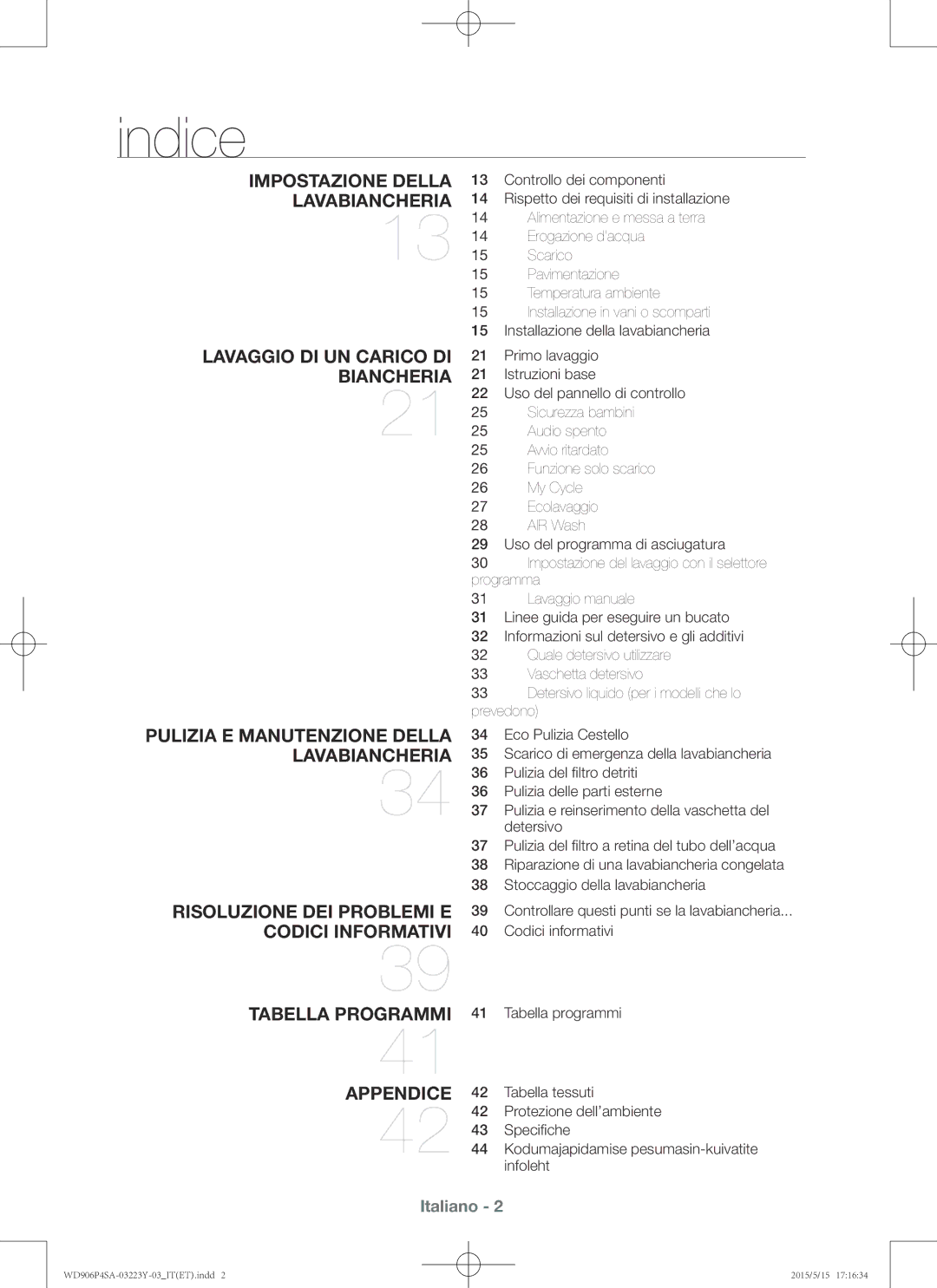 Samsung WD906P4SAWQ/ET manual Indice 