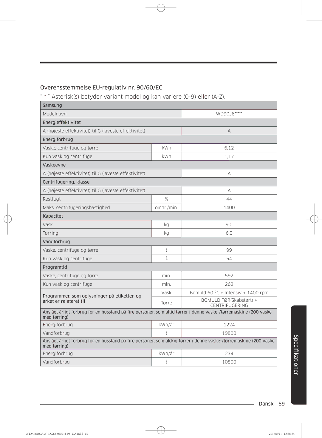 Samsung WD80J6400AW/EE, WD90J6400AW/EG, WD80J6400AW/EG, WD80J6400AW/WS, WD90J6400AX/EE, WD90J6400AW/EE manual Centrifugering 