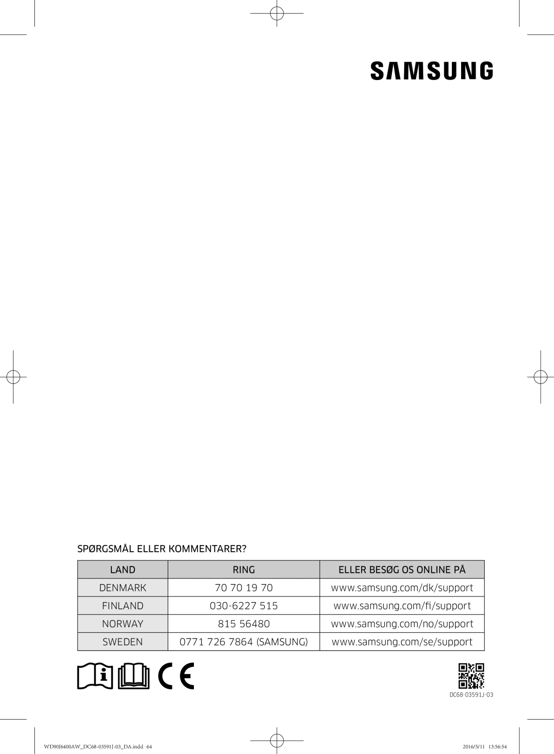 Samsung WD80J6400AW/WS, WD90J6400AW/EG, WD80J6400AW/EG, WD80J6400AW/EE, WD90J6400AX/EE, WD90J6400AW/EE manual Norway, Sweden 