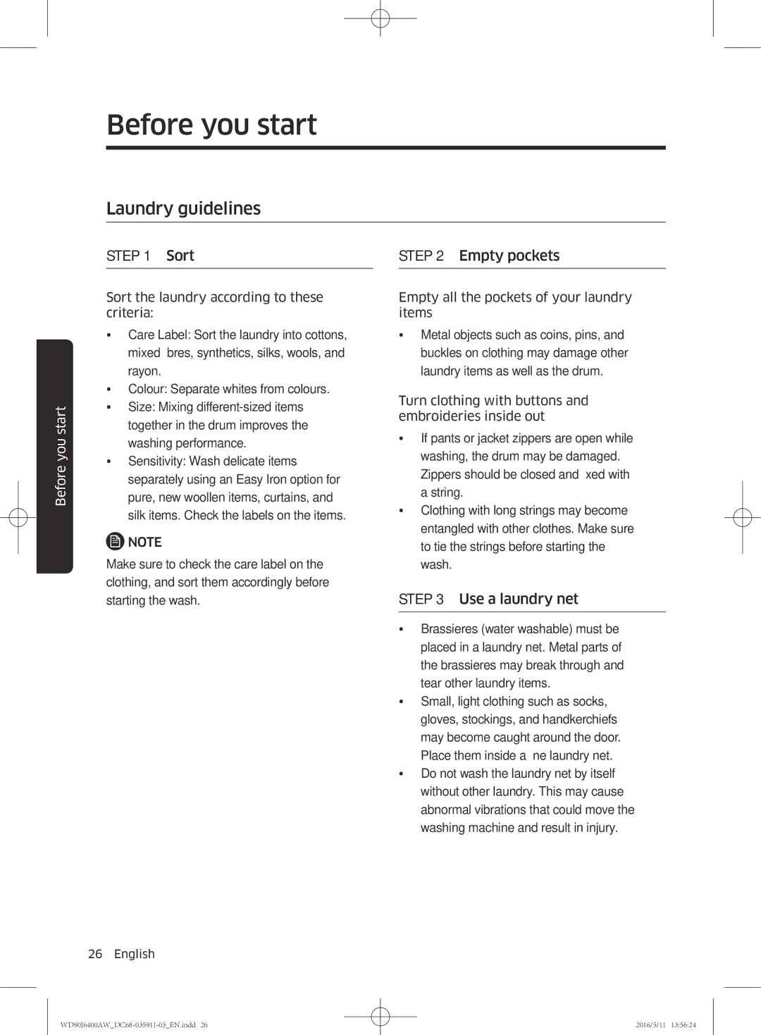 Samsung WD80J6400AW/WS, WD90J6400AW/EG, WD80J6400AW/EG, WD80J6400AW/EE, WD90J6400AX/EE manual Laundry guidelines, Sort 