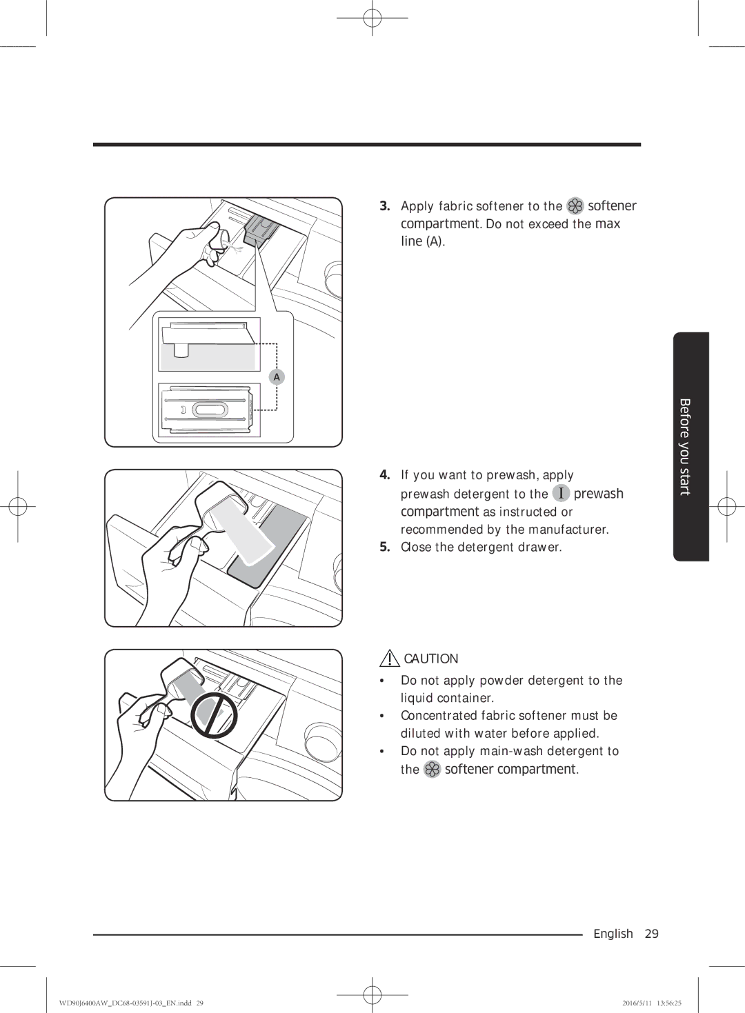 Samsung WD90J6400AW/EE, WD90J6400AW/EG, WD80J6400AW/EG, WD80J6400AW/WS, WD80J6400AW/EE, WD90J6400AX/EE manual Before you start 