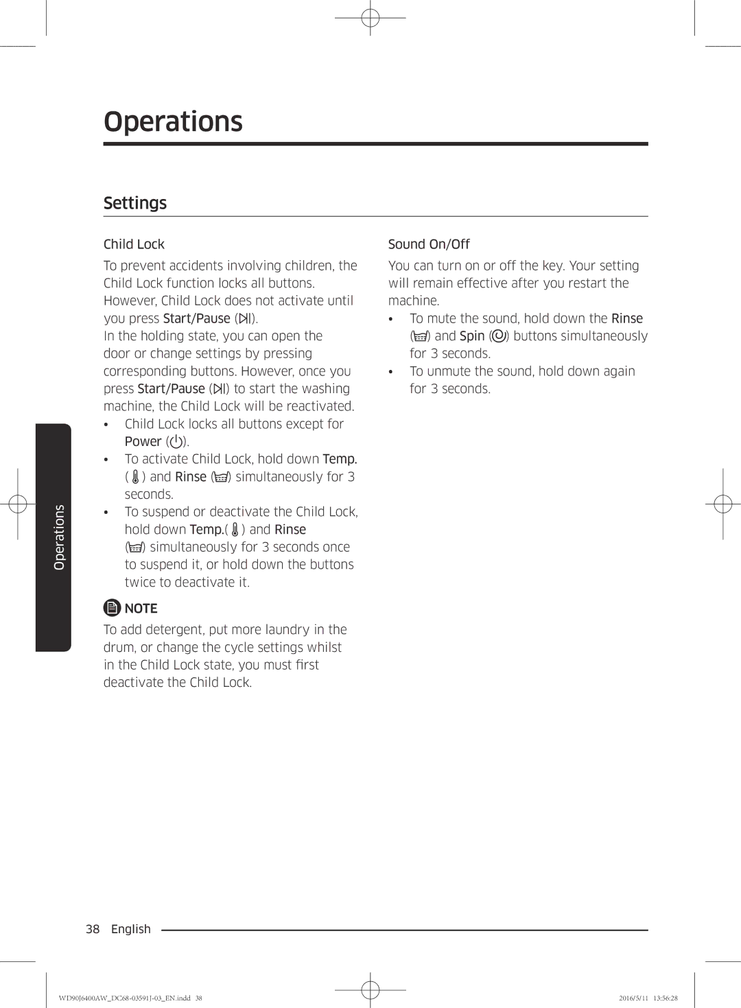 Samsung WD80J6400AW/WS, WD90J6400AW/EG, WD80J6400AW/EG, WD80J6400AW/EE, WD90J6400AX/EE, WD90J6400AW/EE manual Settings 