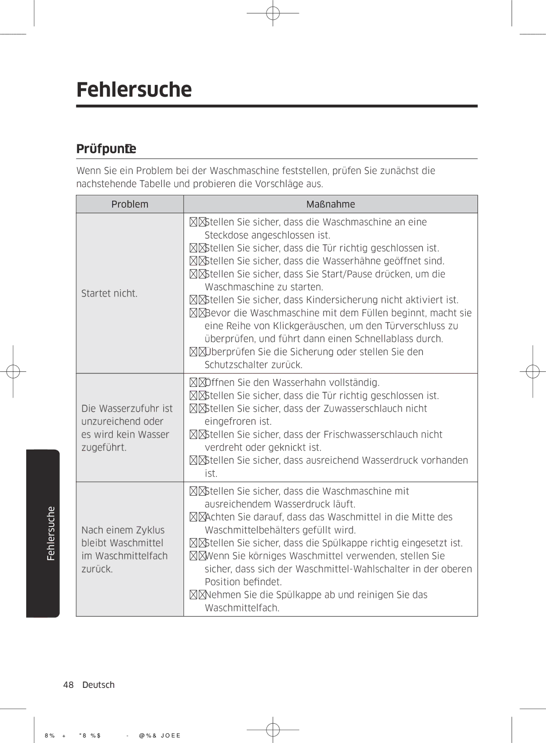 Samsung WD90J6400AW/EG, WD80J6400AW/EG manual Fehlersuche, Prüfpunkte 