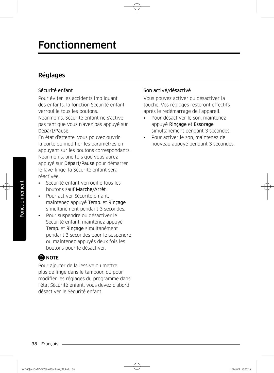 Samsung WD90J6410AW/EF, WD80J6410AW/EF manual Réglages 