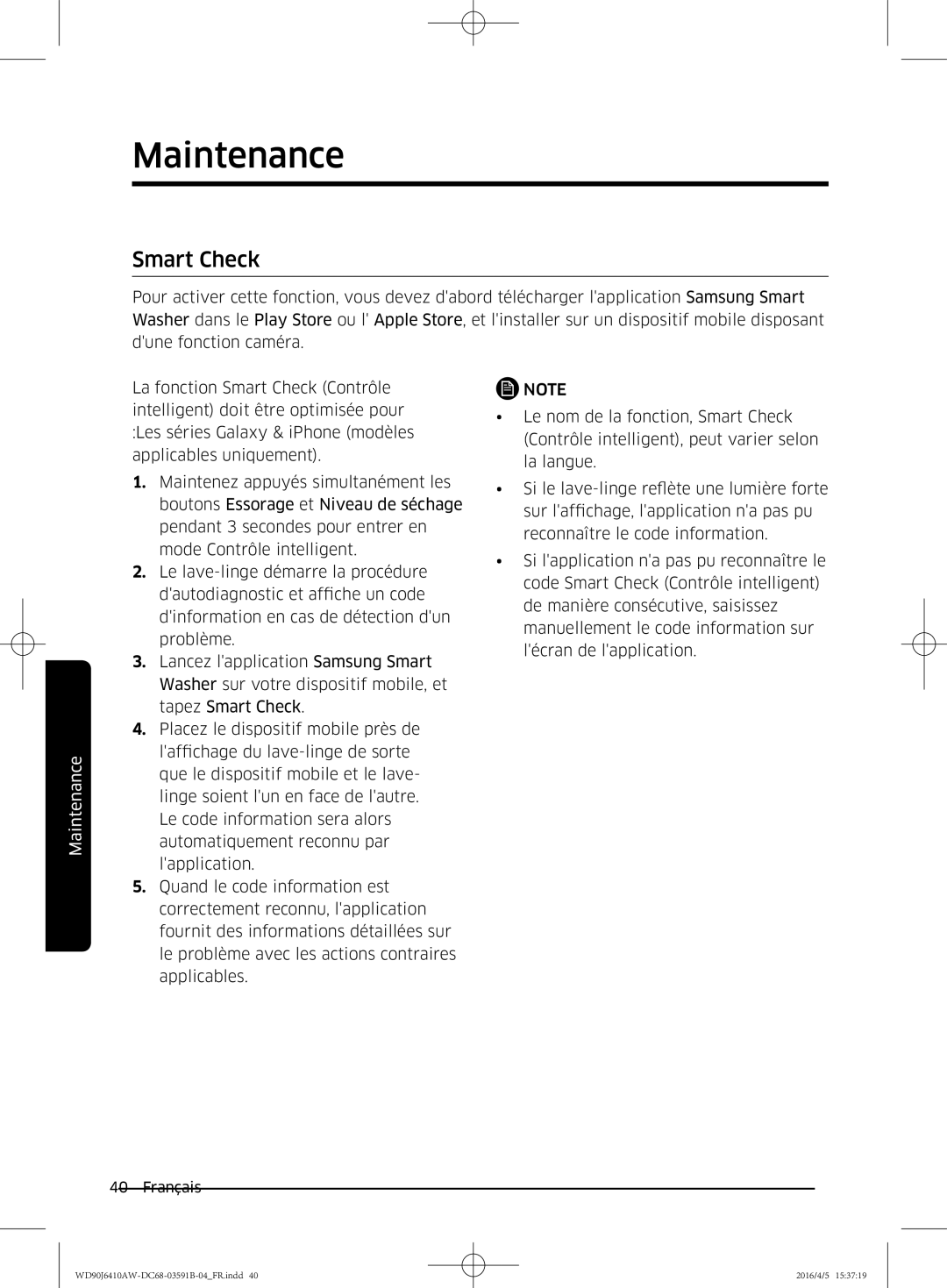 Samsung WD90J6410AW/EF, WD80J6410AW/EF manual Smart Check 