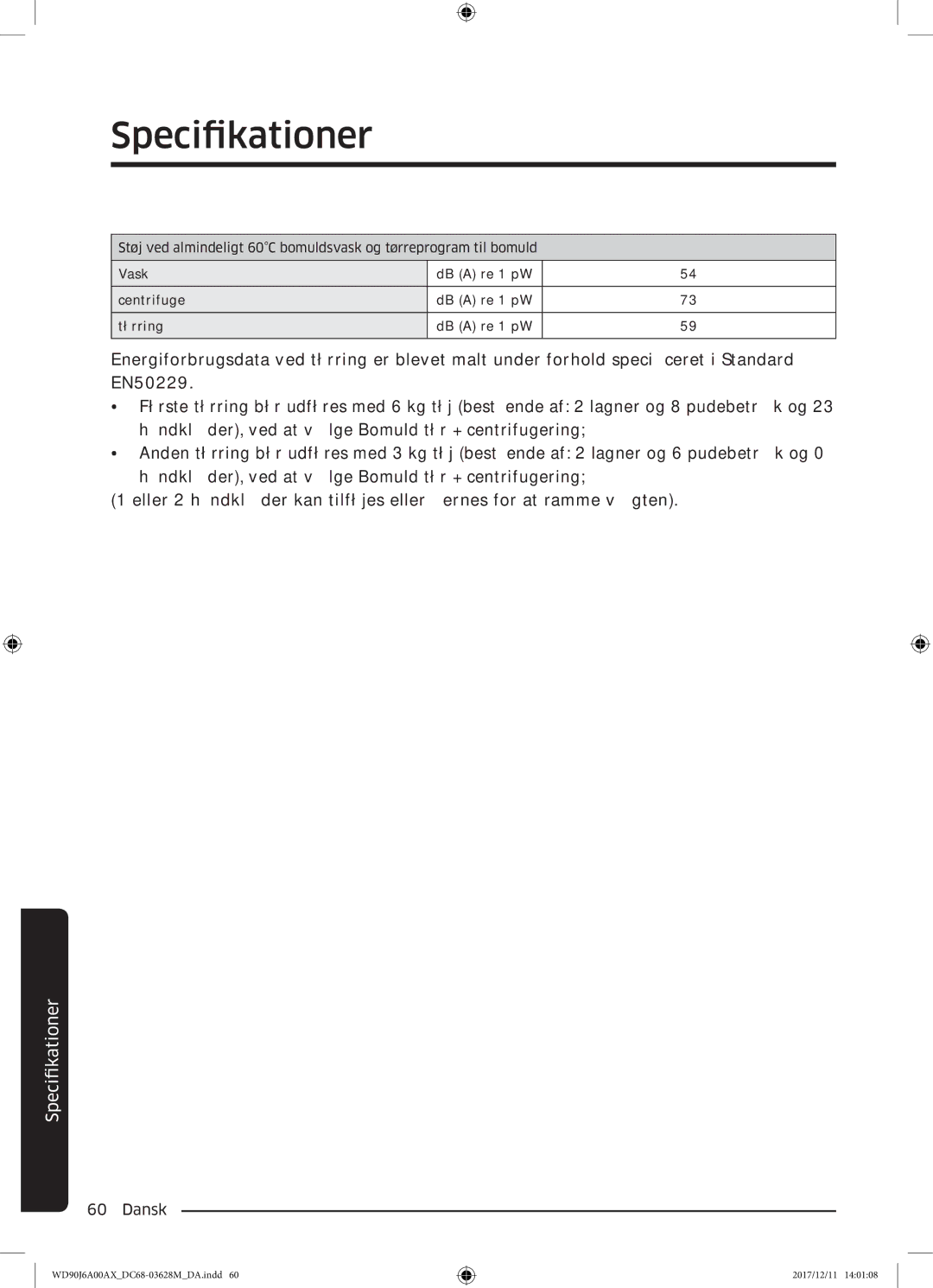 Samsung WD90J6A00AW/EE, WD90J6A00AX/EE, WD80J6A00AW/EE manual Specifikationer 