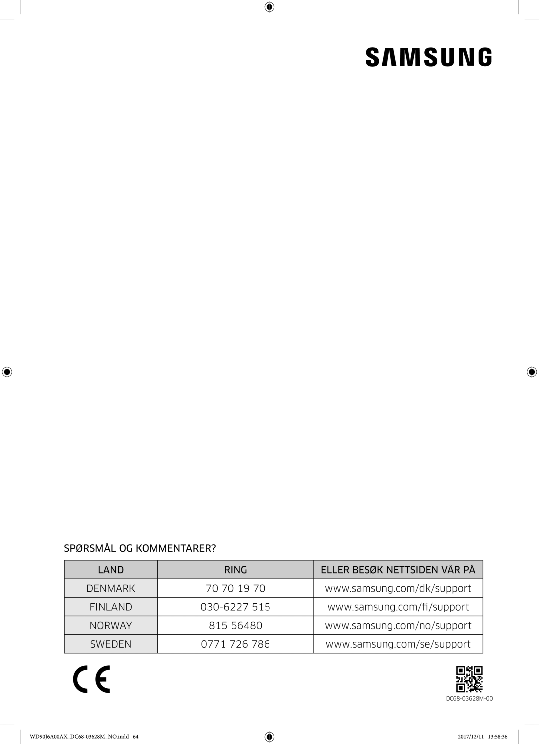 Samsung WD90J6A00AW/EE, WD90J6A00AX/EE, WD80J6A00AW/EE manual Finland 