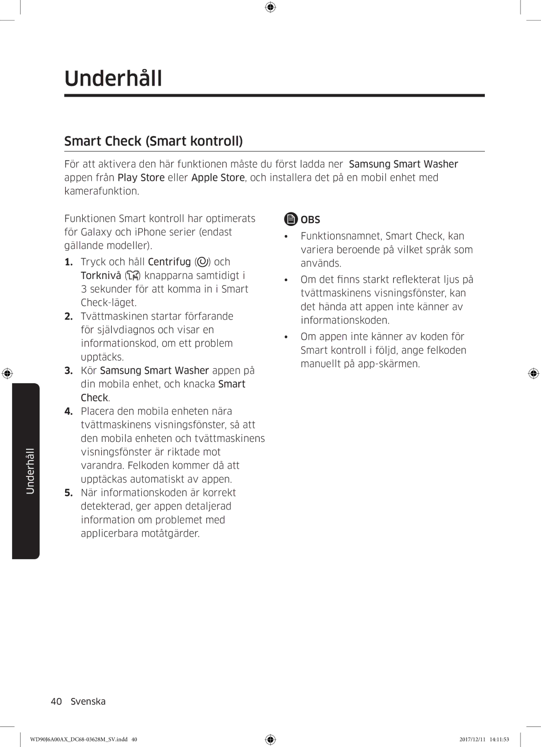 Samsung WD80J6A00AW/EE, WD90J6A00AX/EE, WD90J6A00AW/EE manual Smart Check Smart kontroll 