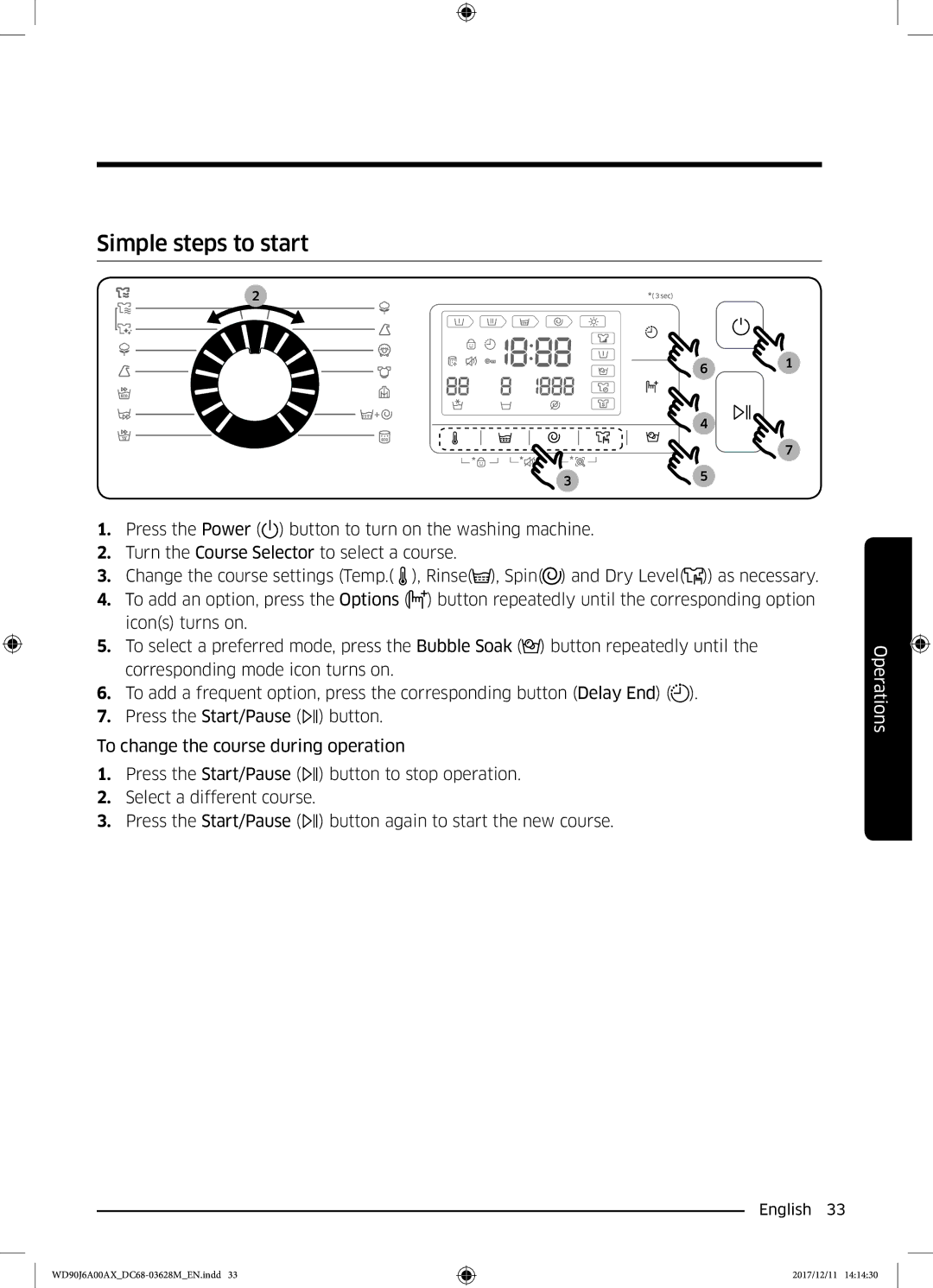 Samsung WD90J6A00AX/EE, WD90J6A00AW/EE, WD80J6A00AW/EE manual Simple steps to start 