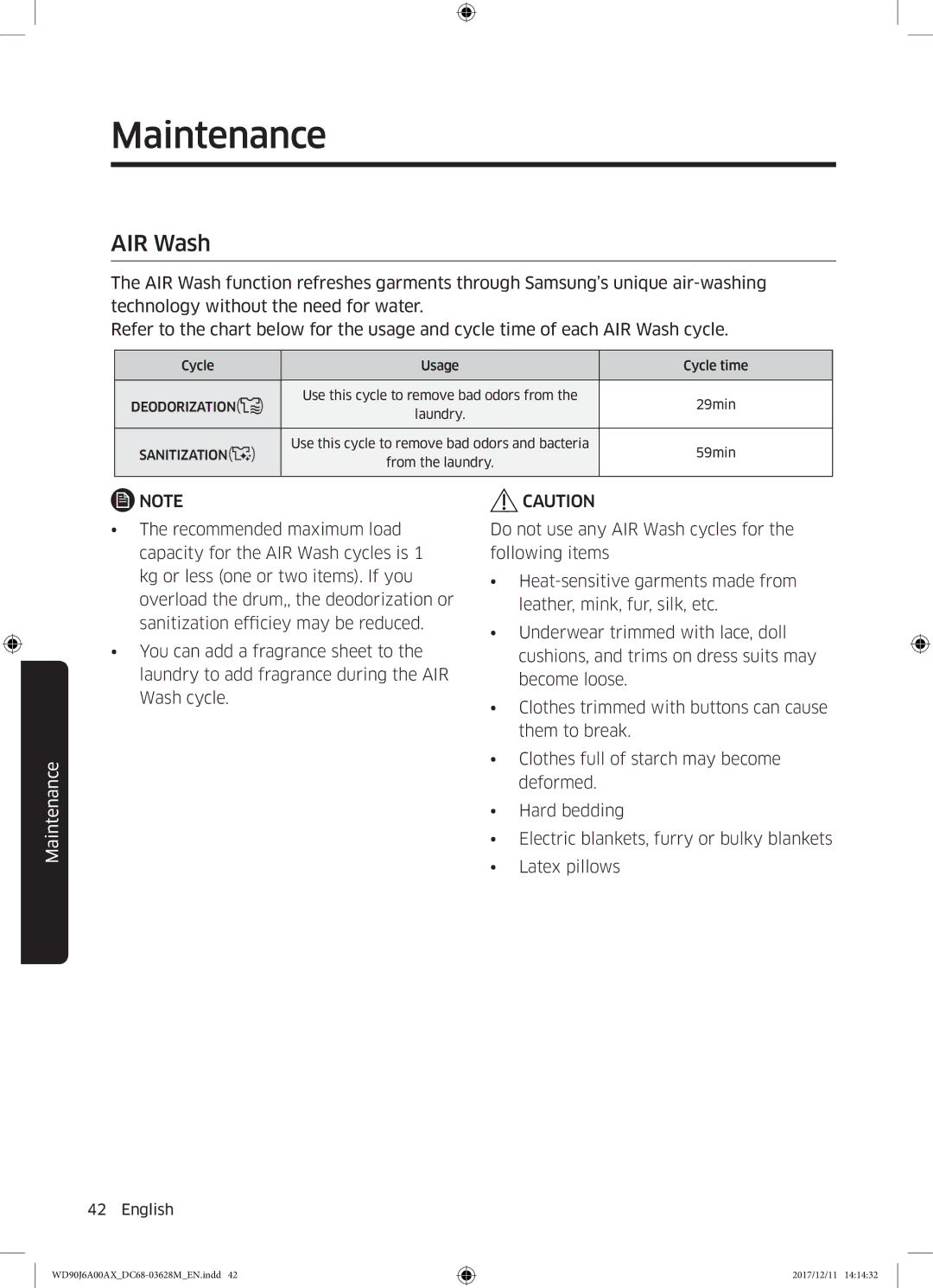 Samsung WD90J6A00AX/EE, WD90J6A00AW/EE, WD80J6A00AW/EE manual AIR Wash 