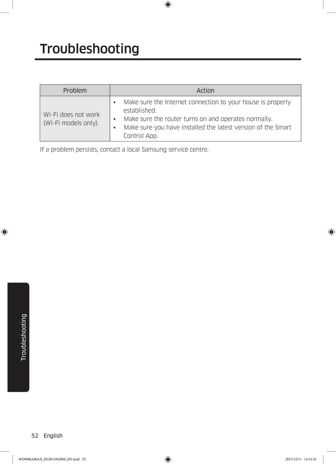 Samsung WD90J6A00AW/EE, WD90J6A00AX/EE, WD80J6A00AW/EE manual Troubleshooting 