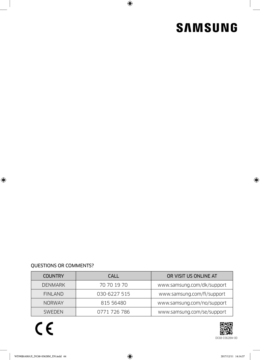 Samsung WD90J6A00AW/EE, WD90J6A00AX/EE, WD80J6A00AW/EE manual Finland 