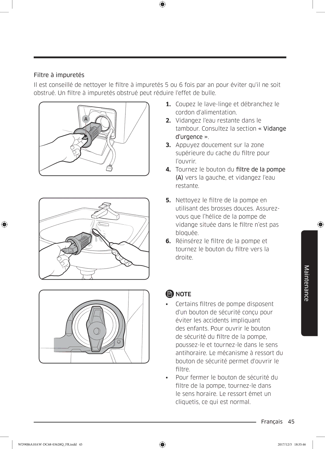 Samsung WD80J6A10AW/EF, WD90J6A10AW/EF manual Maintenance 