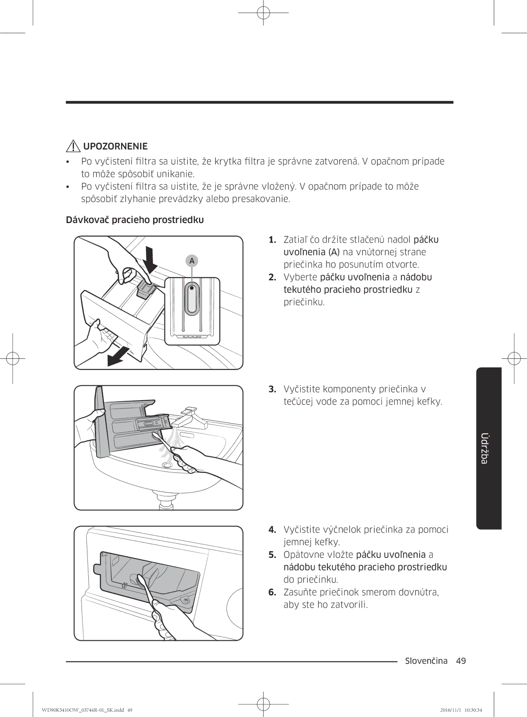 Samsung WD90K5410OW/ZE manual Upozornenie 