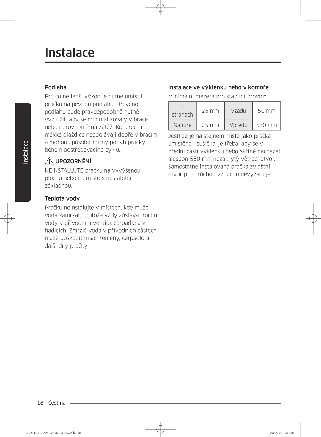 Samsung WD90K5410OW/ZE manual 18 Čeština 