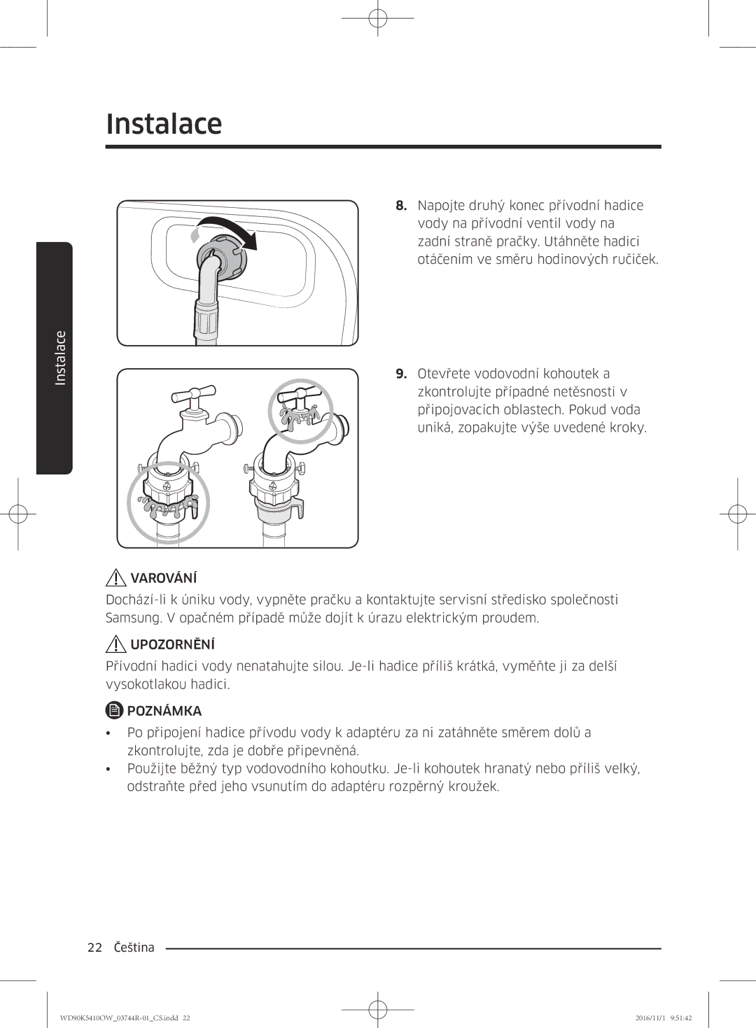 Samsung WD90K5410OW/ZE manual 22 Čeština 