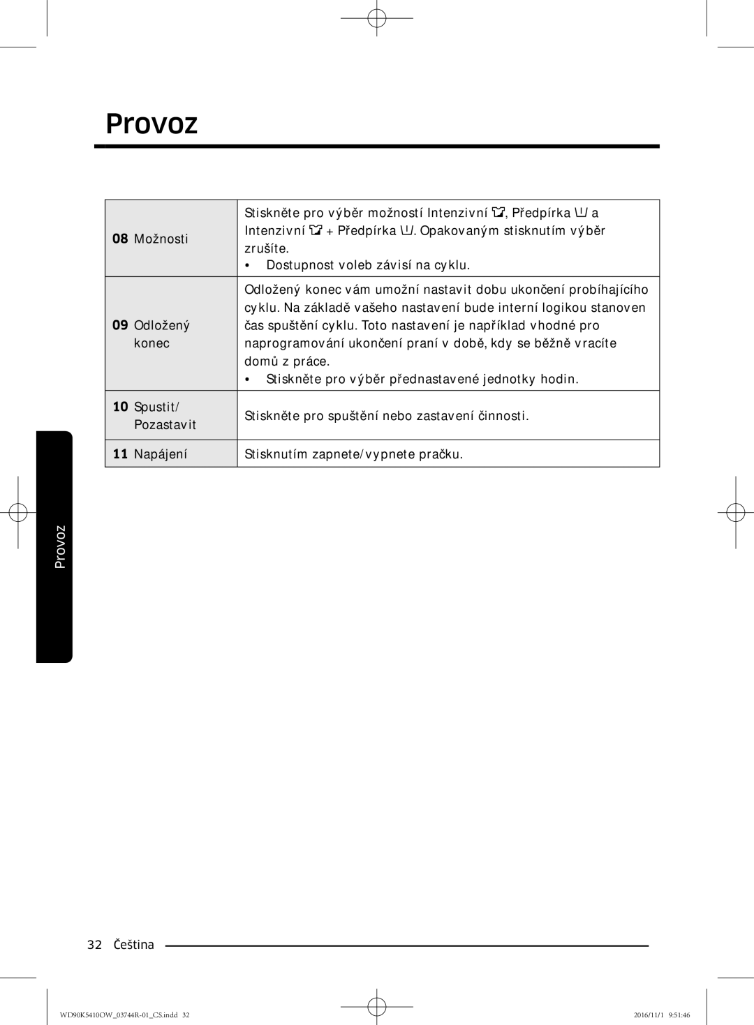 Samsung WD90K5410OW/ZE manual Provoz 