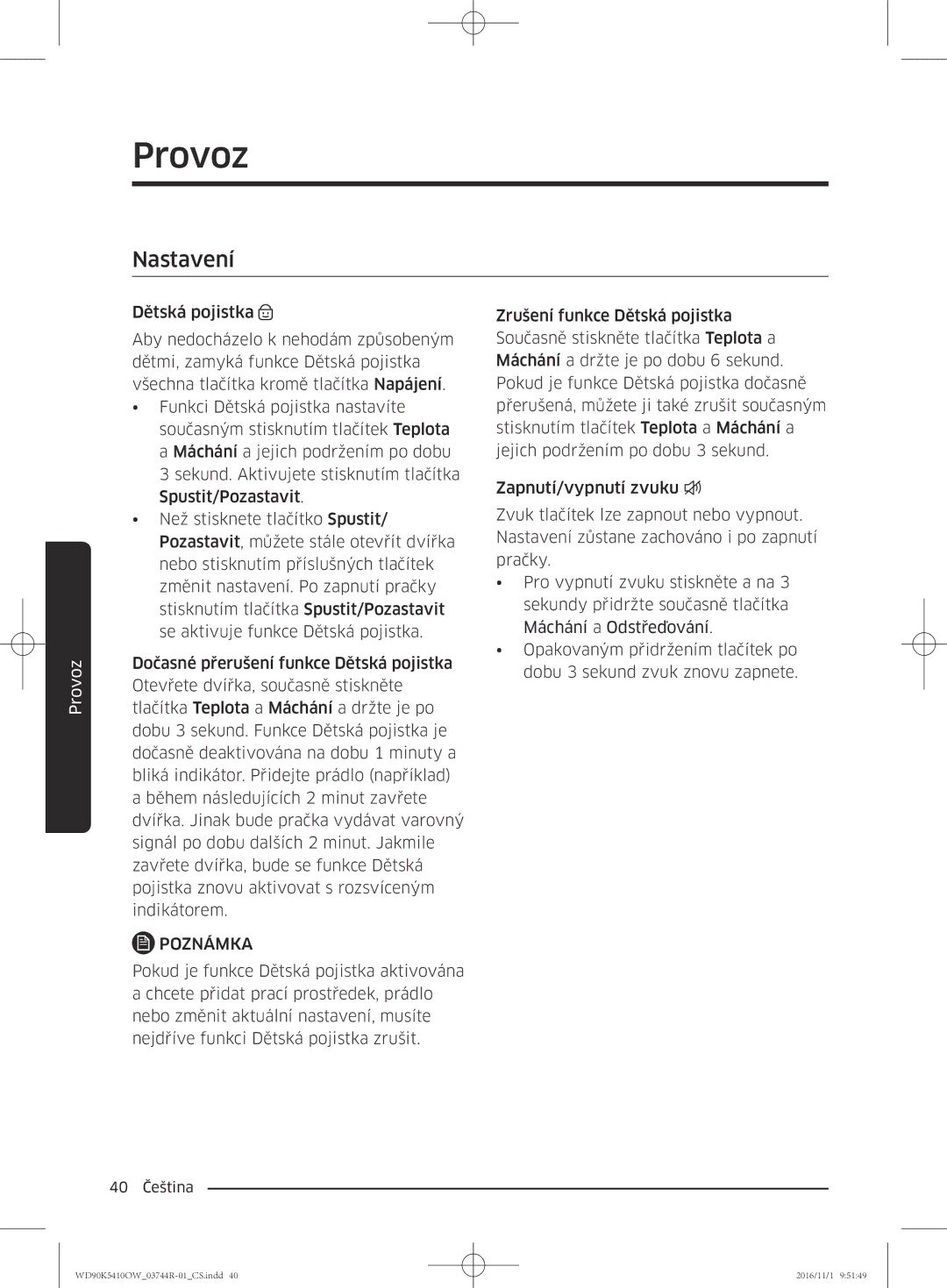 Samsung WD90K5410OW/ZE manual Nastavení 