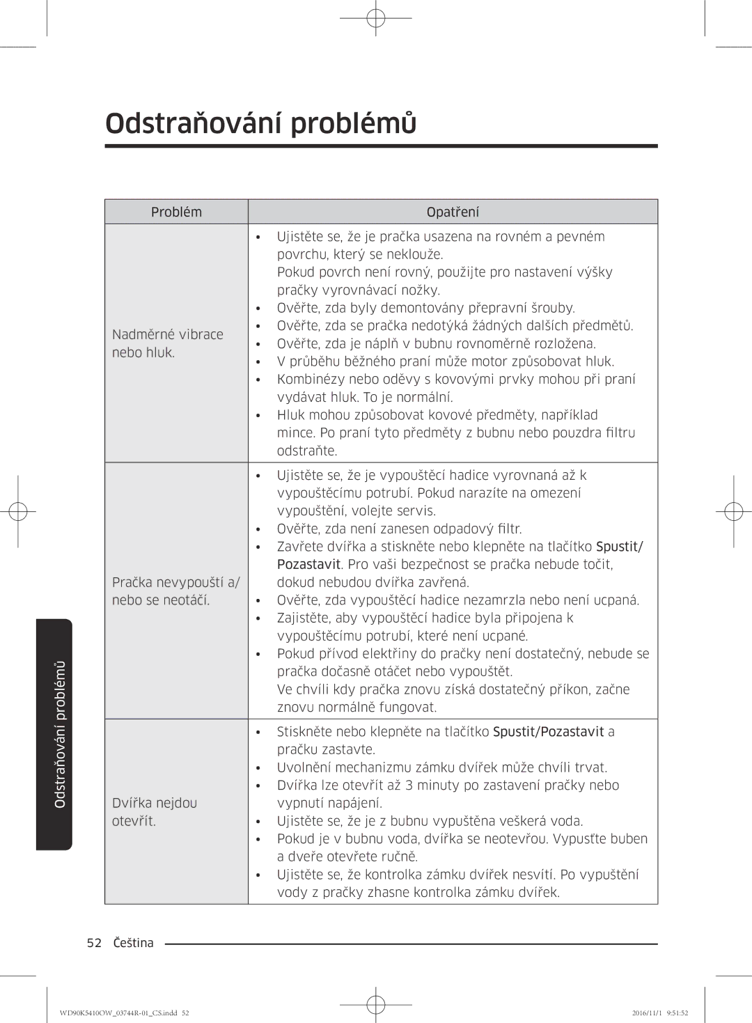 Samsung WD90K5410OW/ZE manual 52 Čeština 