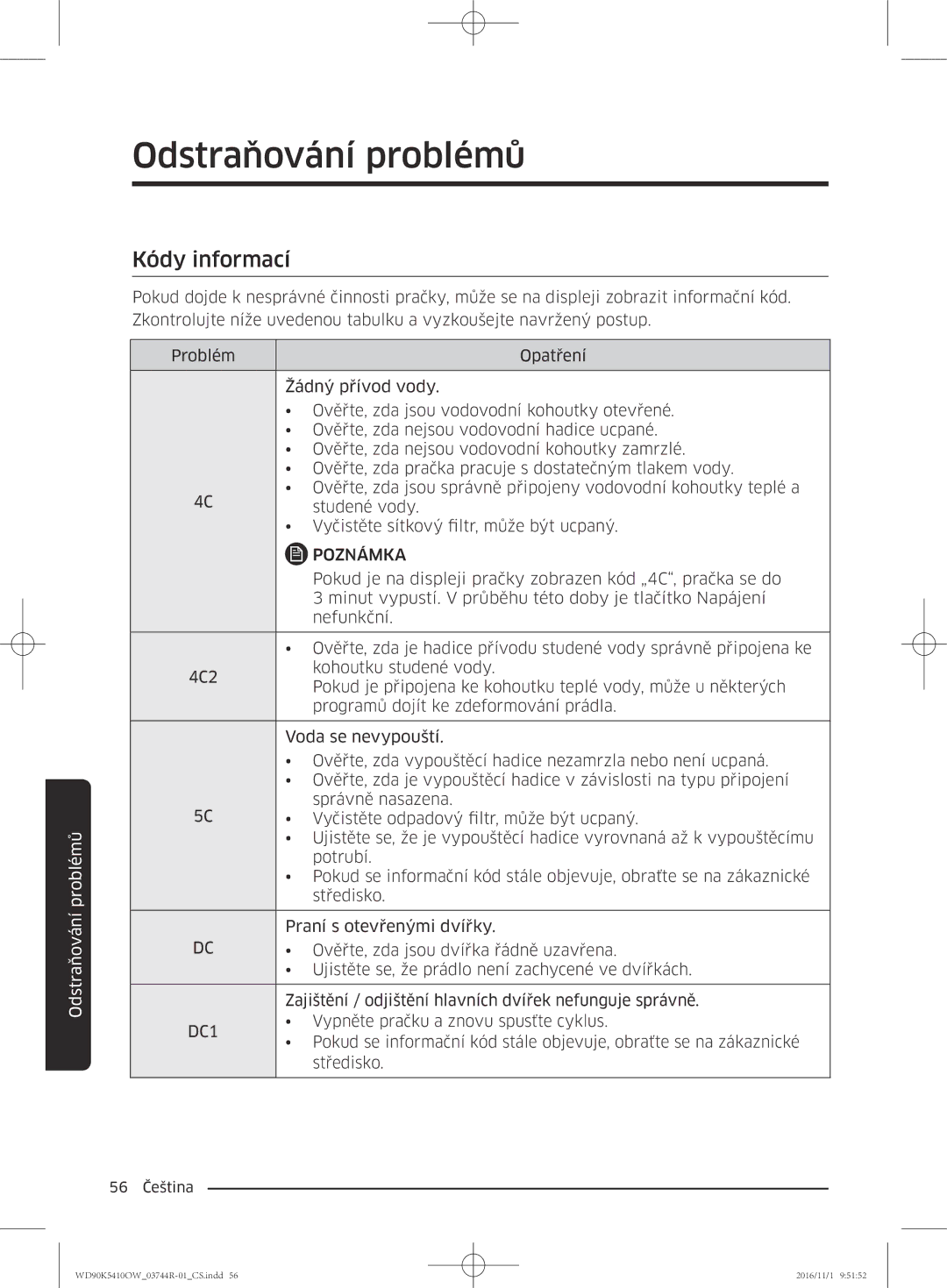 Samsung WD90K5410OW/ZE manual Kódy informací, DC1 