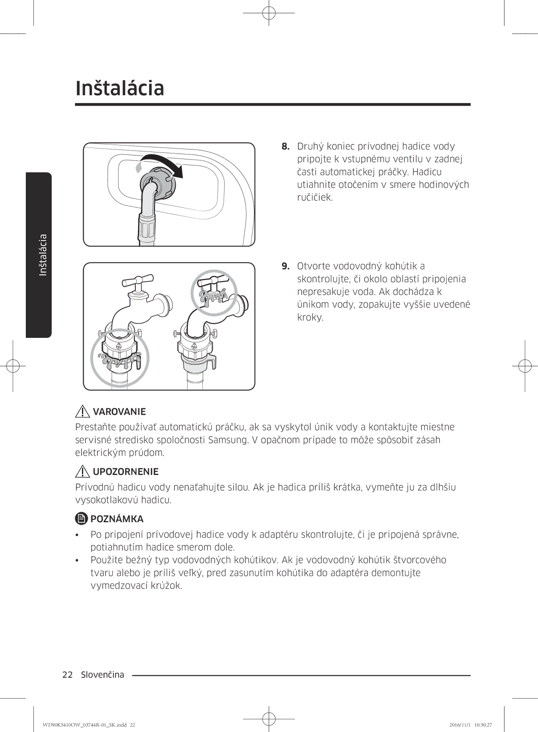 Samsung WD90K5410OW/ZE manual Varovanie 