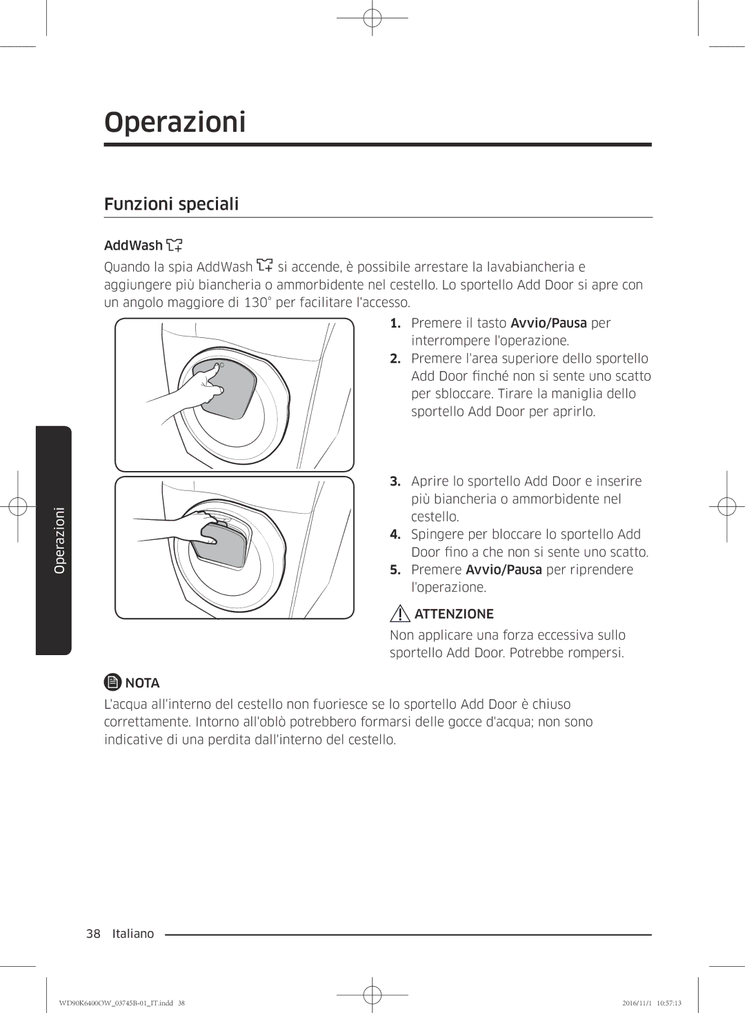 Samsung WD90K6400OW/ET manual Funzioni speciali 