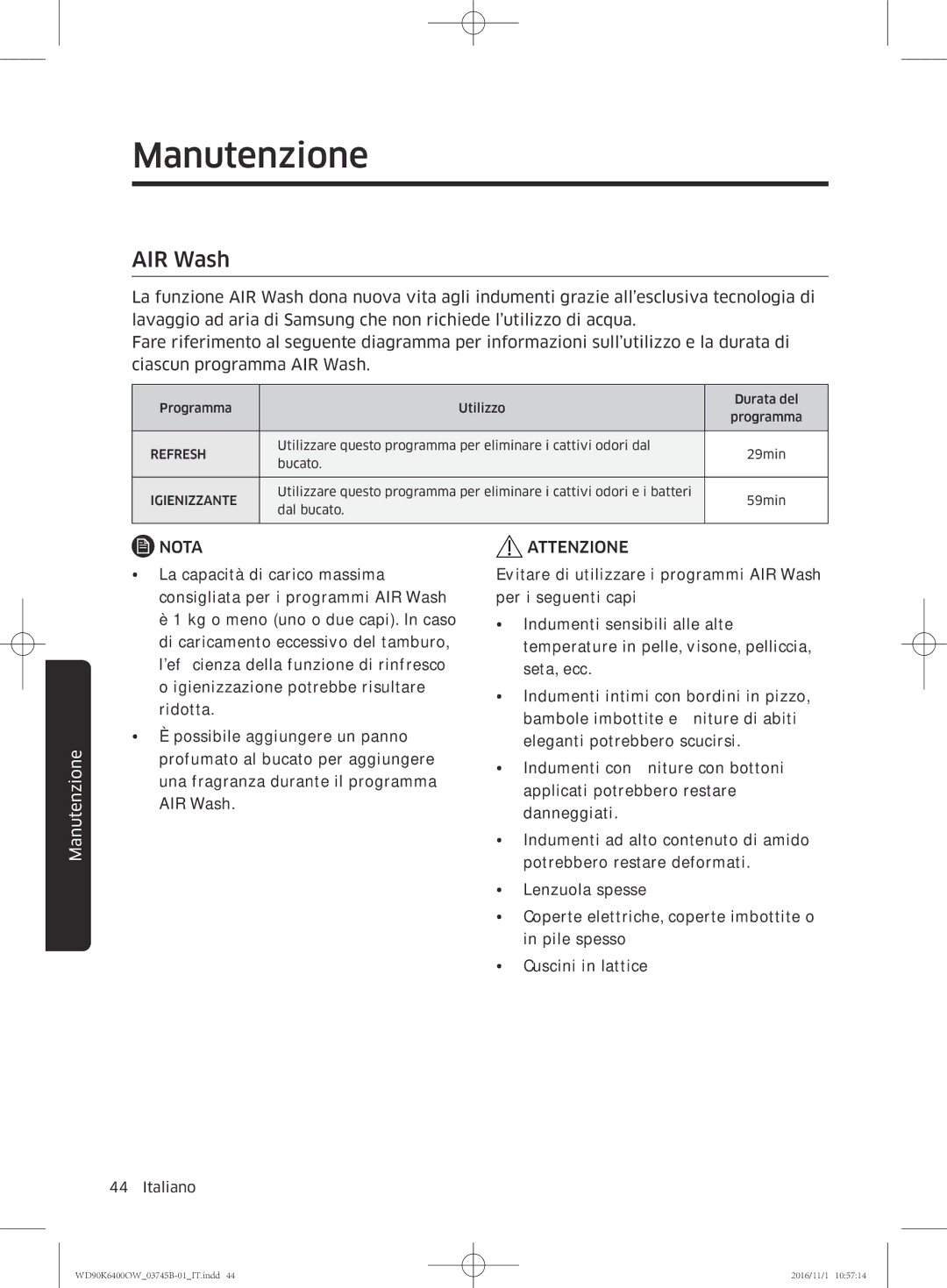 Samsung WD90K6400OW/ET manual AIR Wash 