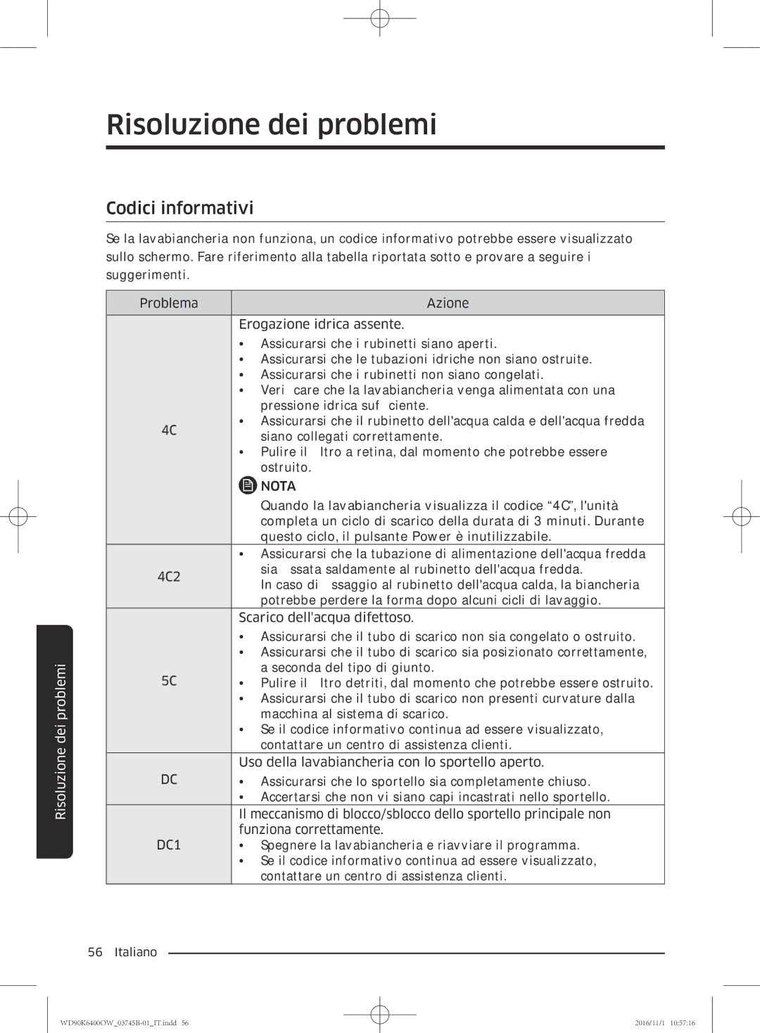 Samsung WD90K6400OW/ET manual Codici informativi, DC1 