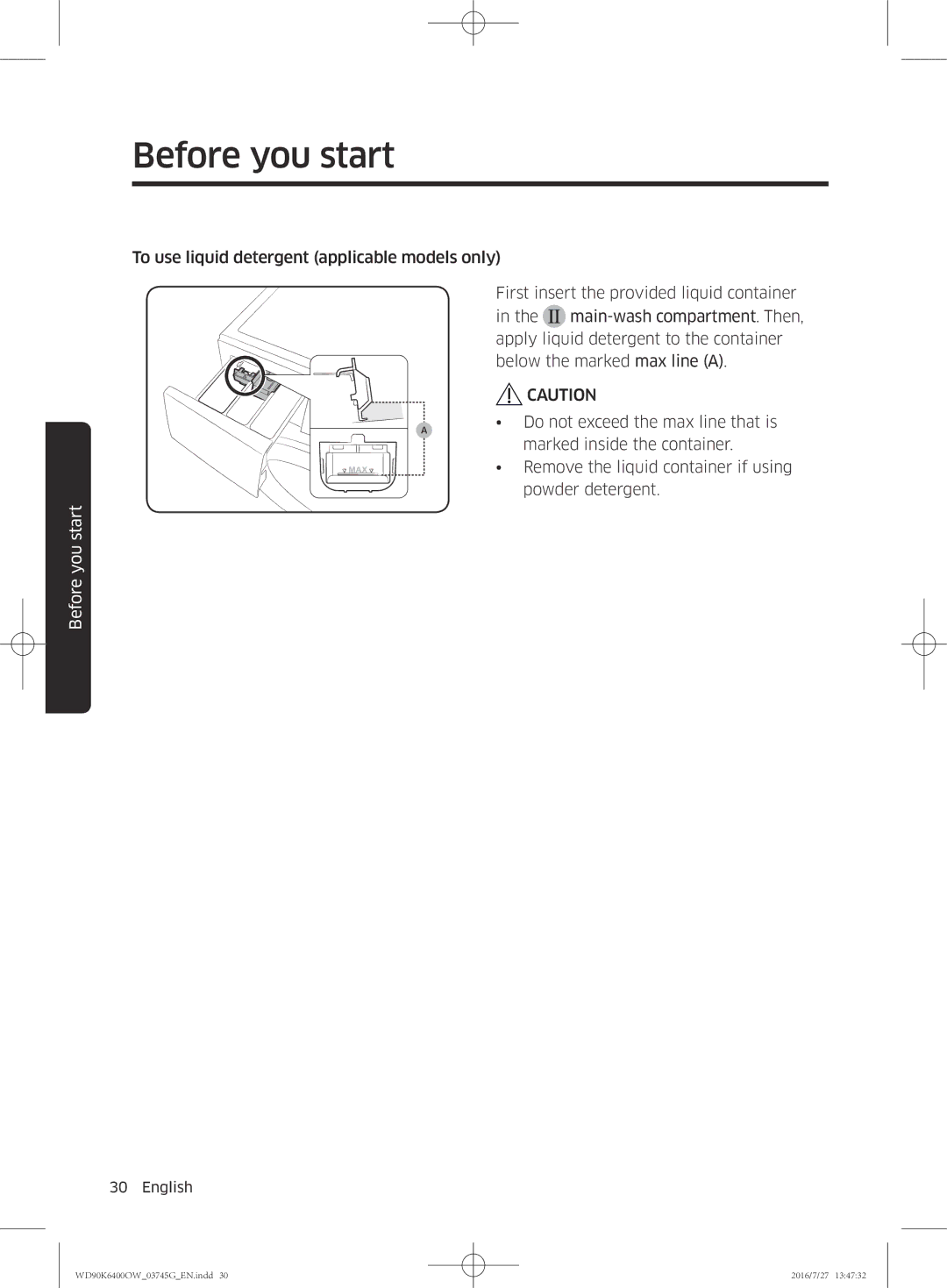 Samsung WD90K6400OW/ZE manual Before you start 