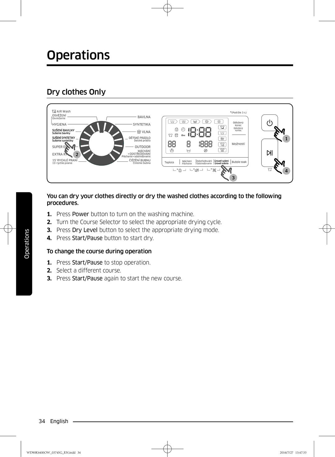 Samsung WD90K6400OW/ZE manual Dry clothes Only 