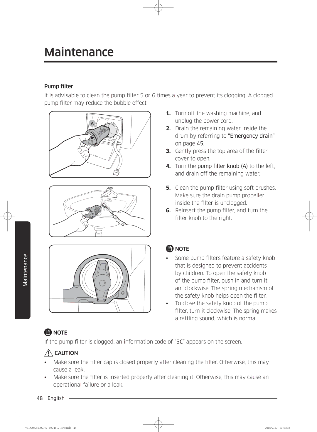 Samsung WD90K6400OW/ZE manual Maintenance 