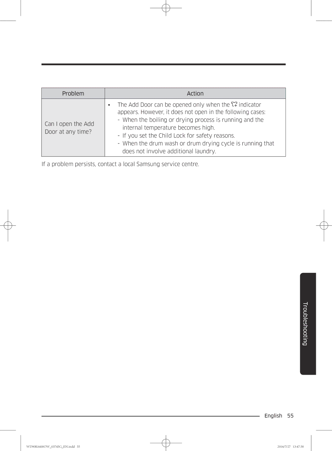 Samsung WD90K6400OW/ZE manual Troubleshooting 