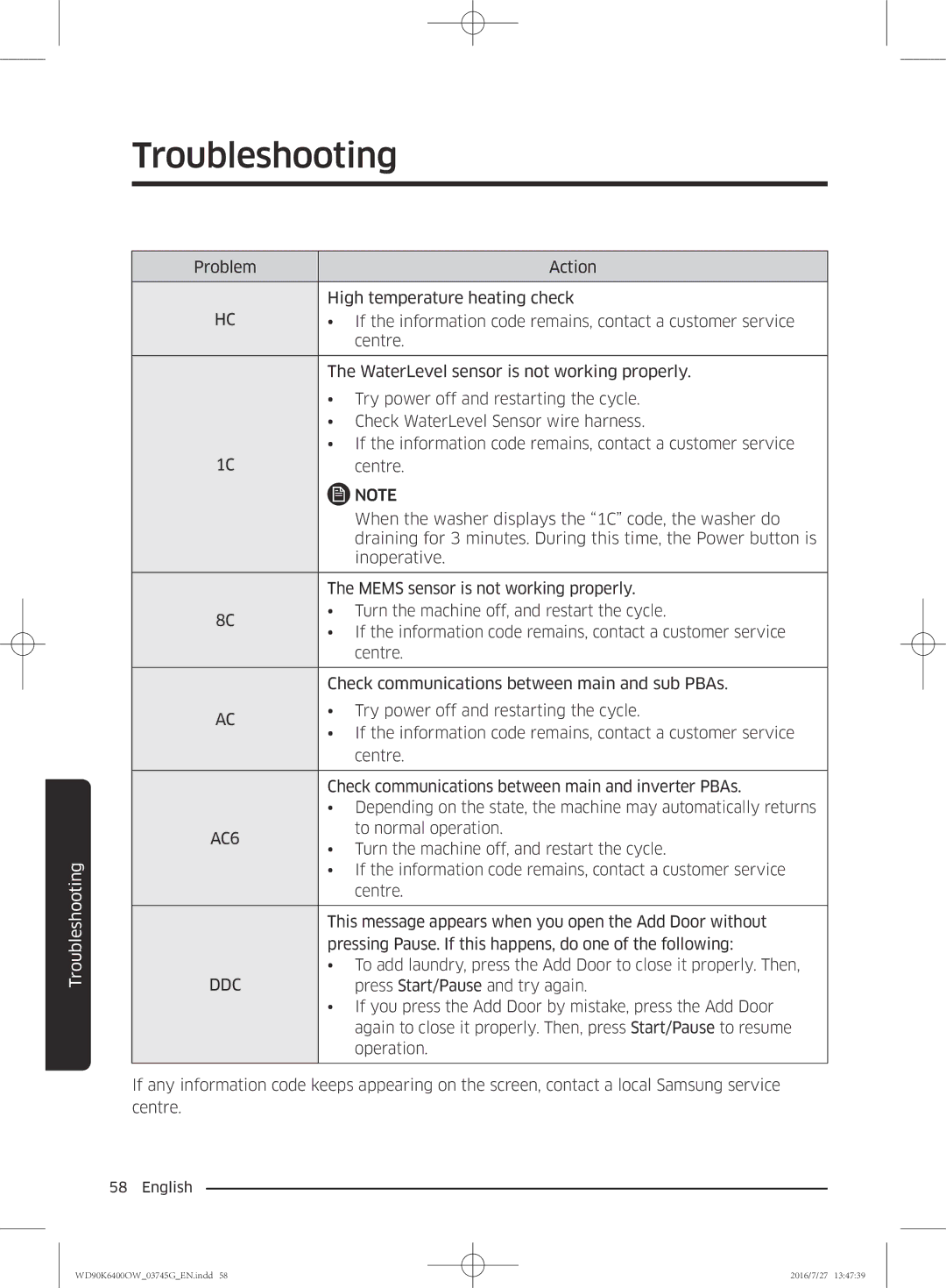 Samsung WD90K6400OW/ZE manual To normal operation 