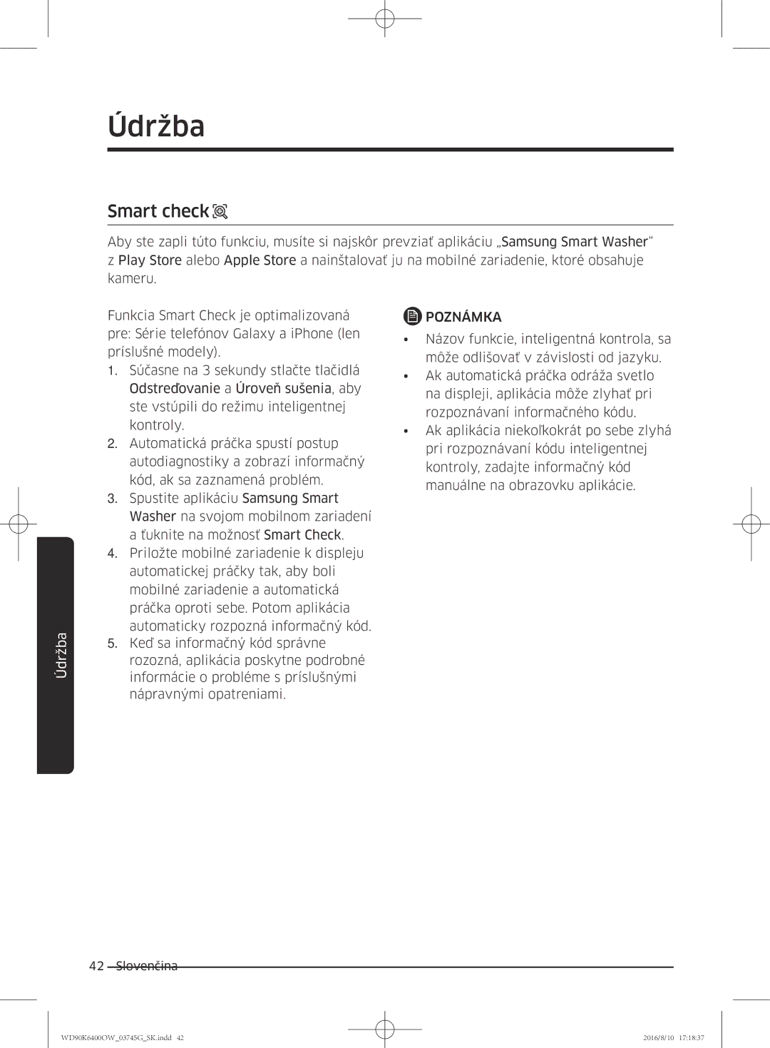 Samsung WD90K6400OW/ZE manual Smart check 