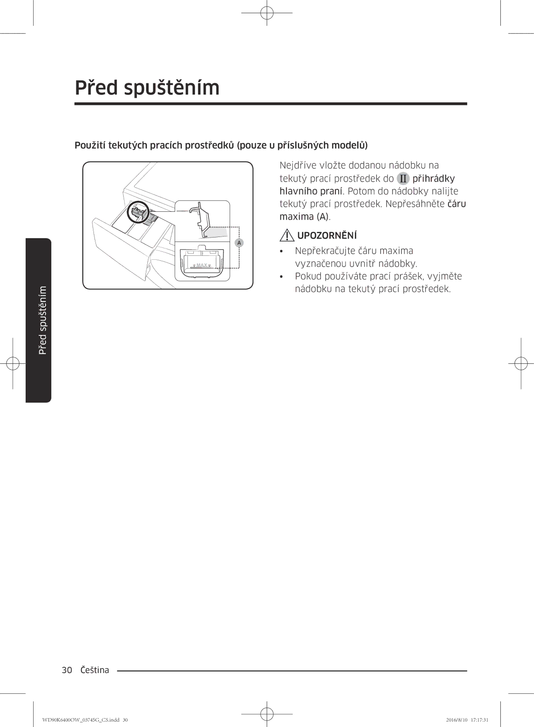 Samsung WD90K6400OW/ZE manual 30 Čeština 