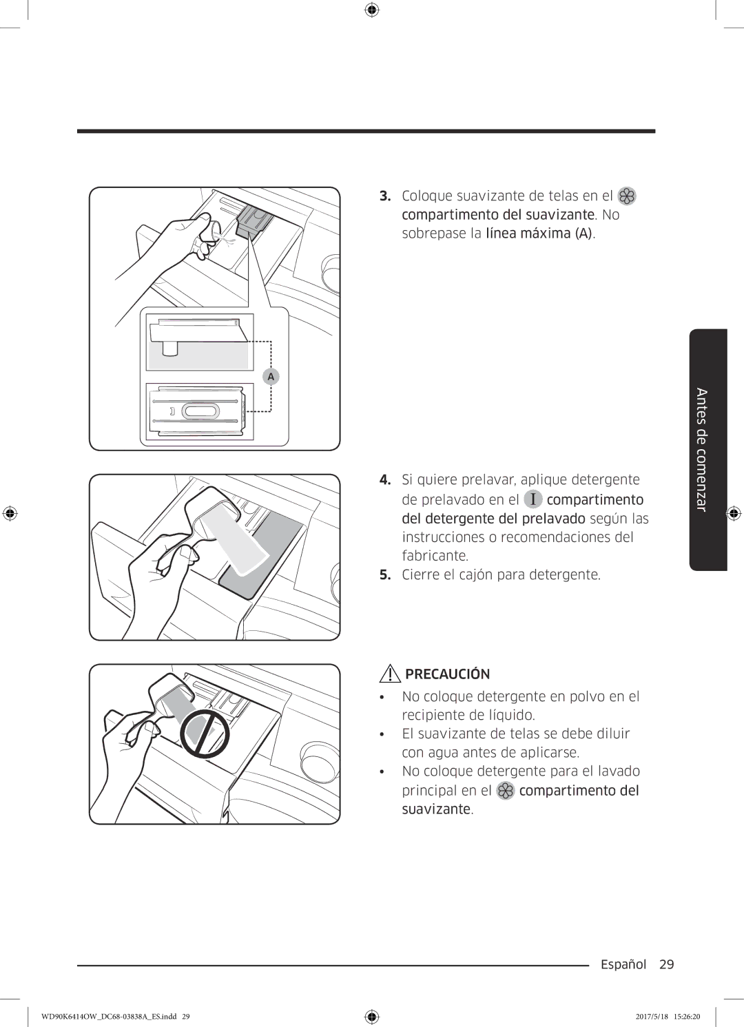 Samsung WD90K6414OW/EC manual Precaución 