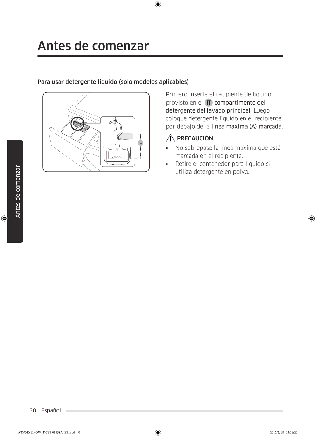 Samsung WD90K6414OW/EC manual Antes de comenzar 