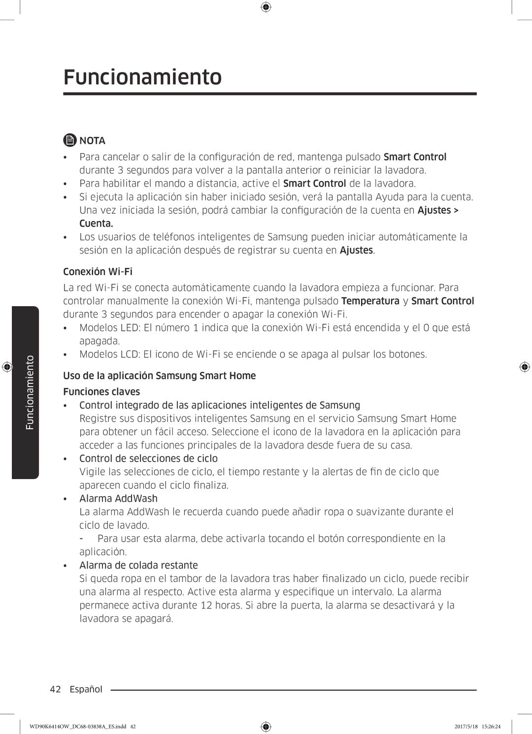 Samsung WD90K6414OW/EC manual Funcionamiento 