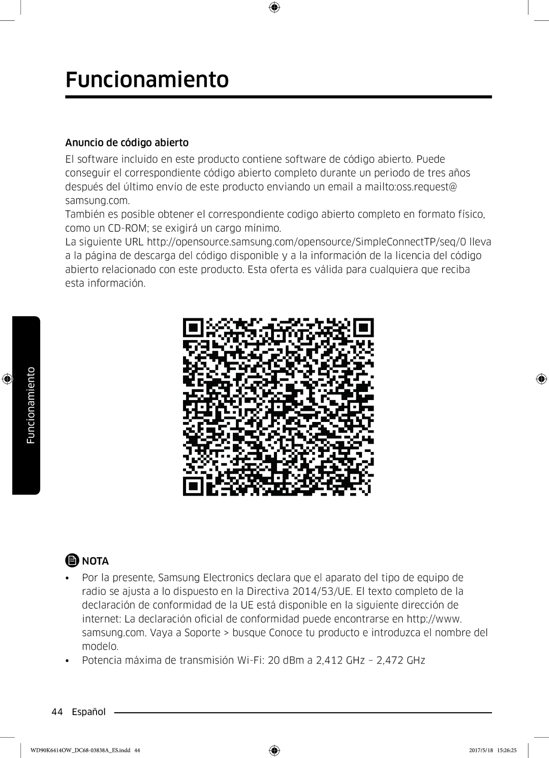 Samsung WD90K6414OW/EC manual Funcionamiento 