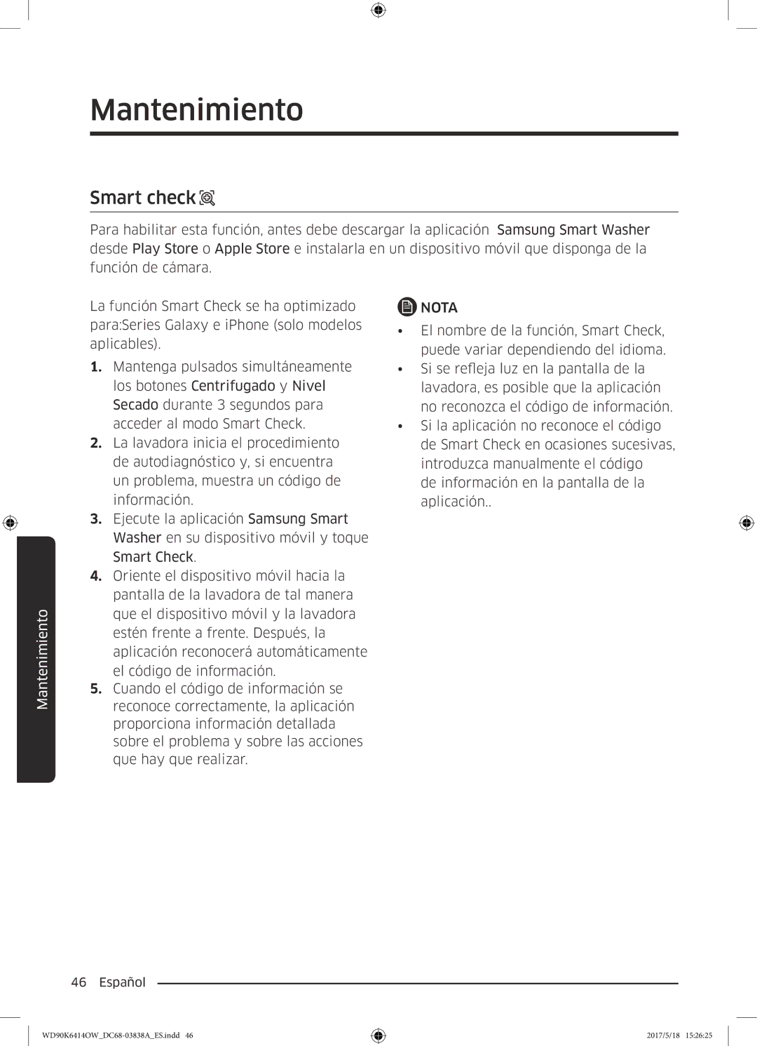 Samsung WD90K6414OW/EC manual Smart check 