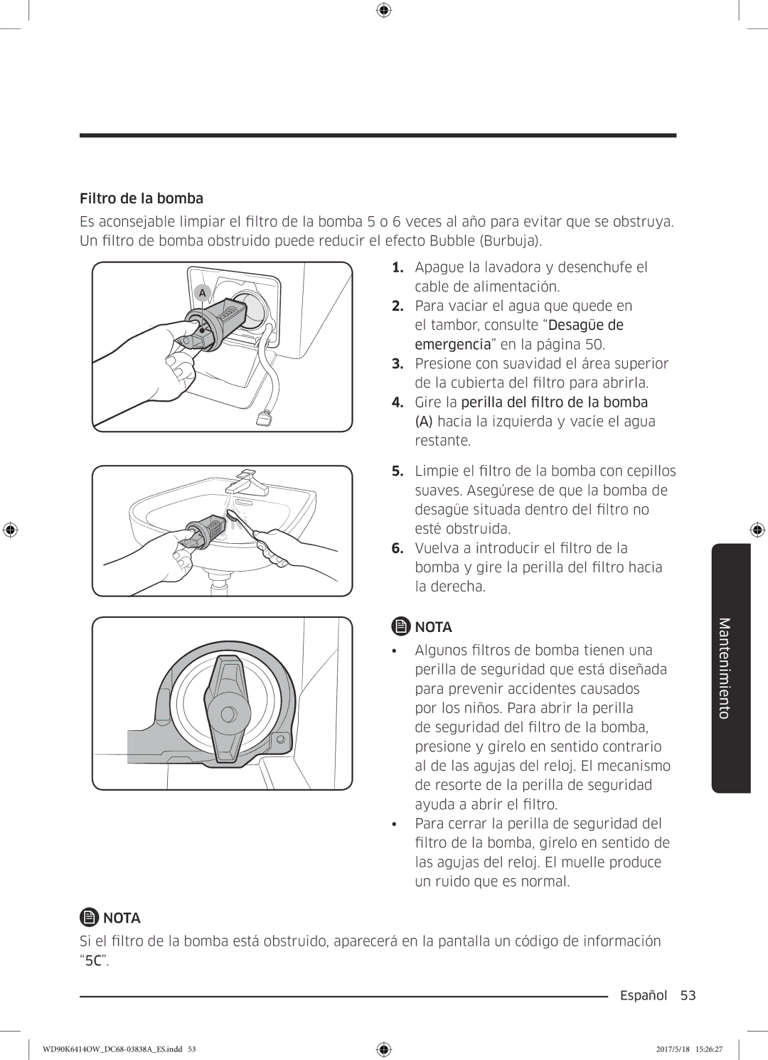 Samsung WD90K6414OW/EC manual Nota 