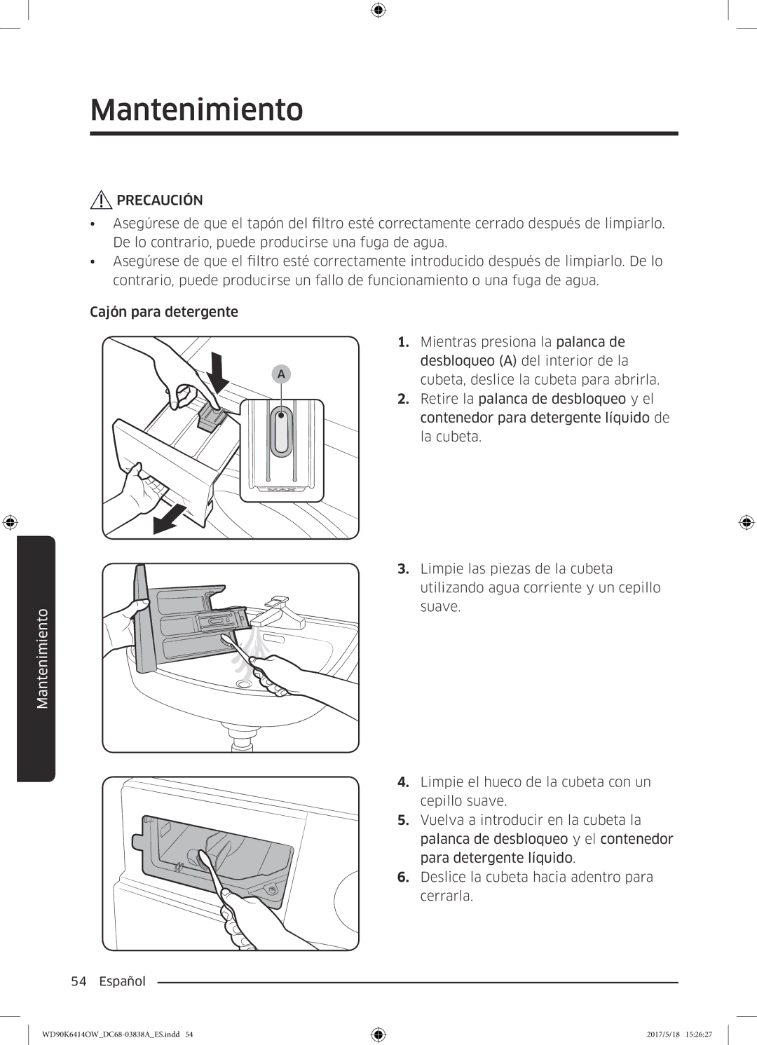 Samsung WD90K6414OW/EC manual Precaución 