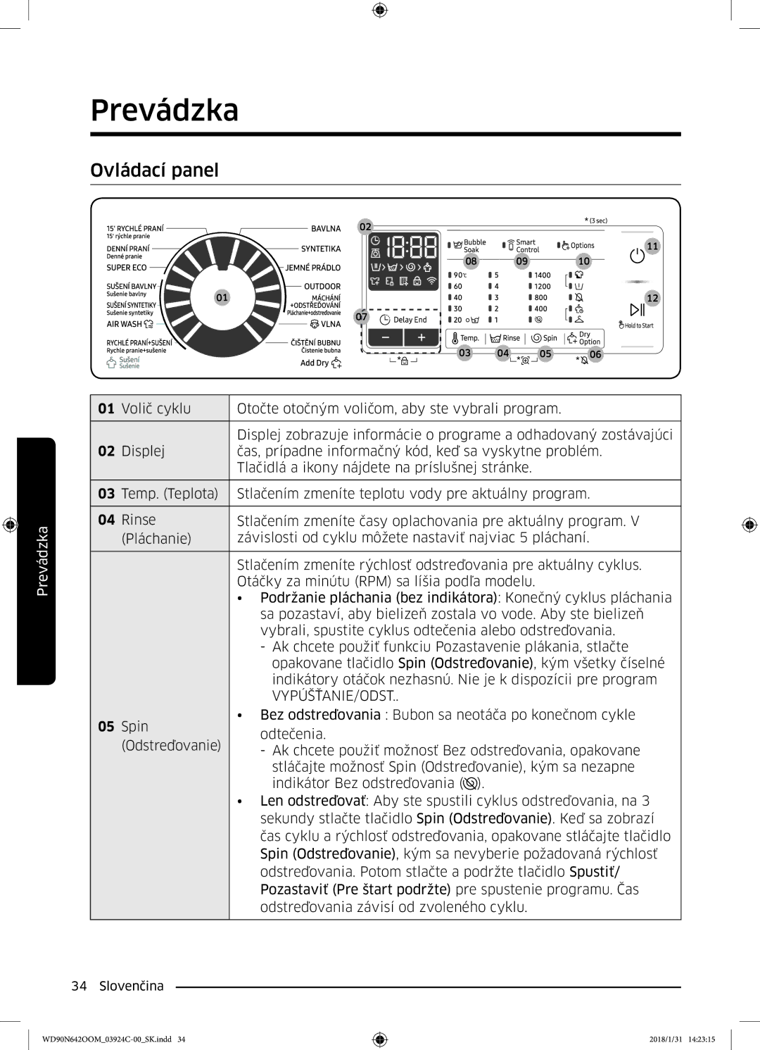 Samsung WD90N642OOM/ZE manual Prevádzka, Vypúšťanie/Odst 