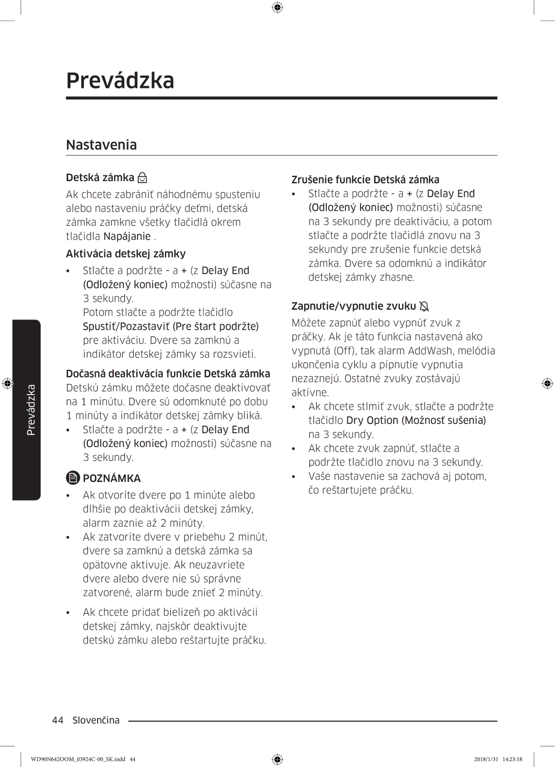 Samsung WD90N642OOM/ZE manual Nastavenia 