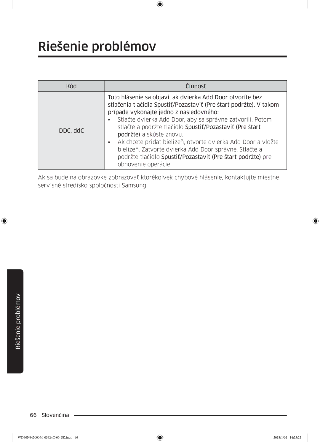 Samsung WD90N642OOM/ZE manual Riešenie problémov 