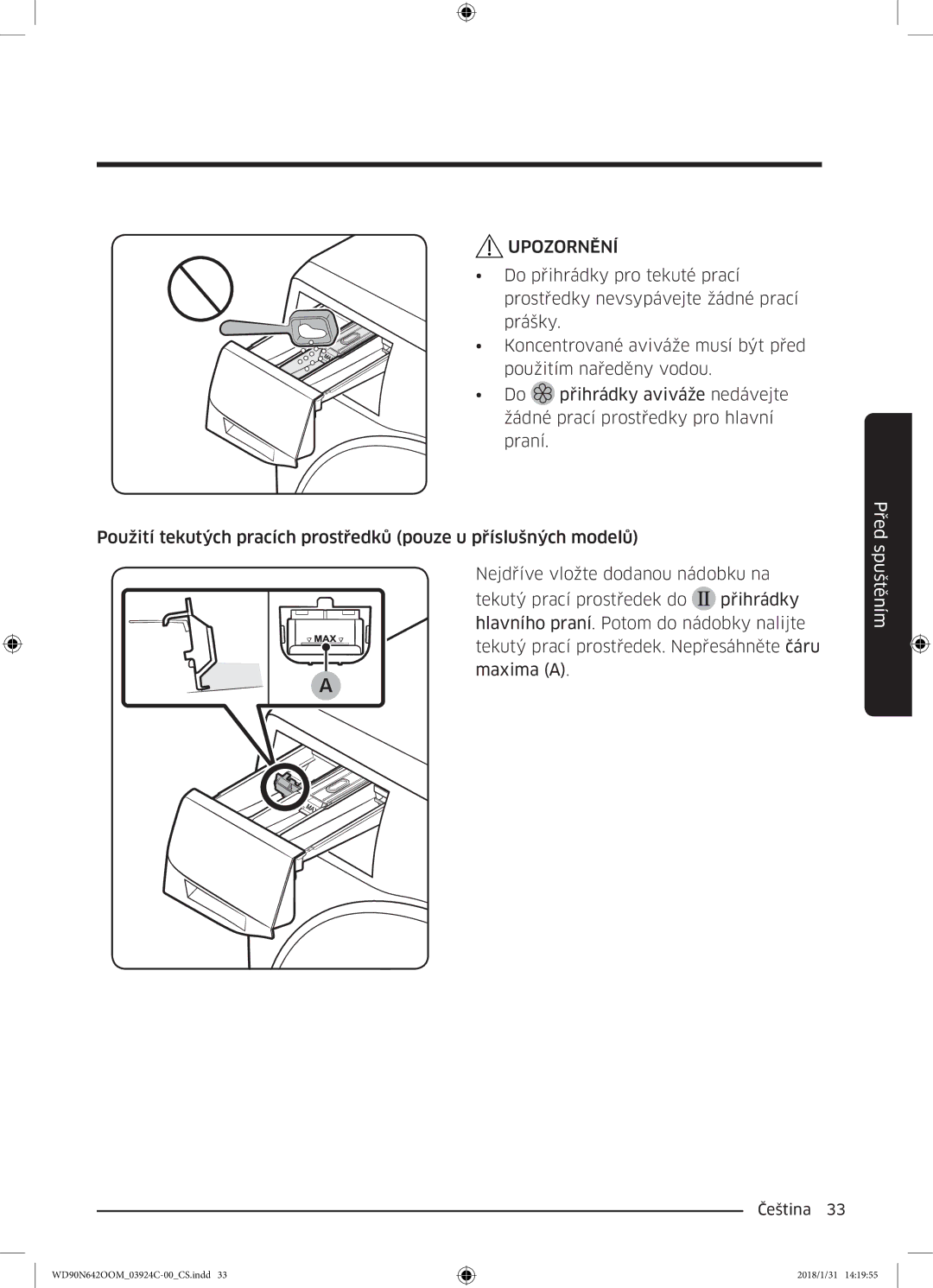 Samsung WD90N642OOM/ZE manual Upozornění 