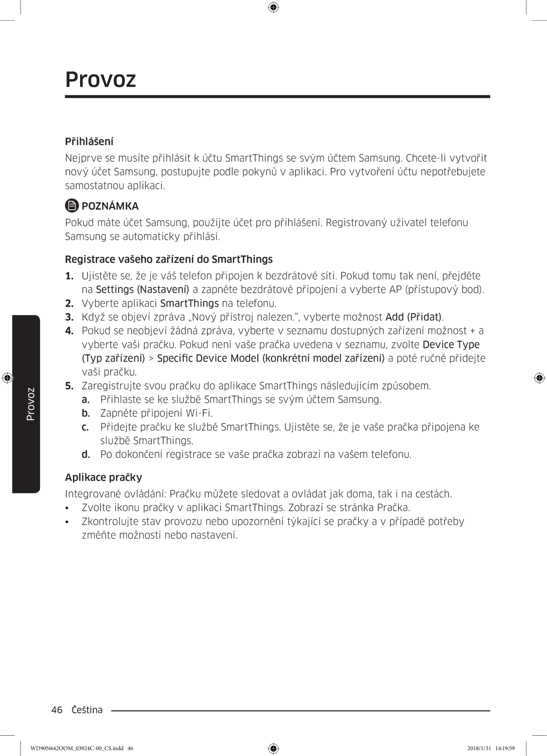 Samsung WD90N642OOM/ZE manual 46 Čeština 